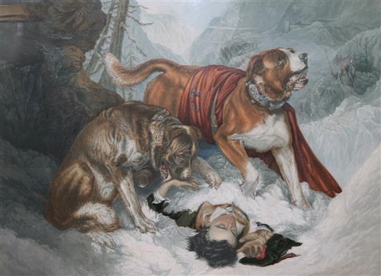 Large Baxter print - The Dogs of St. Bernard (published 1860)(-)